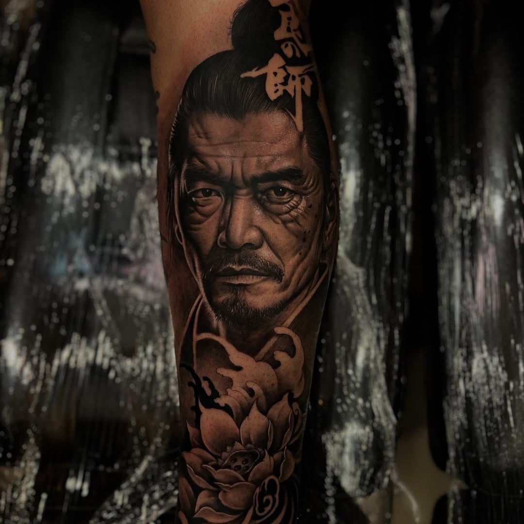 Samurai Lord Shimura with a lotus flower, inspired by Ghost of Tsushima